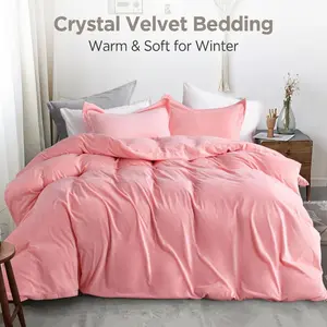 [Memorial Day Sale]Warm & Toasty Velvet Bedding Set | NTBAY Ultra Soft 3-Piece Zippered Comforter Cover, Luxury Cozy Flannel Duvet Cover with 2 Pillow Shams, Twin/Queen/King