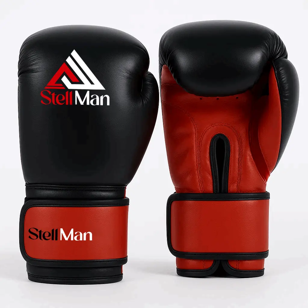 Stellman Mexican-Style Grappling Gloves, Black/Red Bold Colors, Multi-Layer Pad, Shock-Absorbent, Snug Fit Martial Arts Training Gear for Sports & Outdoor Use