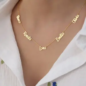 AS202 Personalized Five Name Necklace Gold Multiple  Family Name Necklace