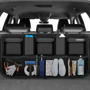 Car Trunk Organizer, Auto Storage Bag with 9 Pockets, Car Trunk Bag with Strong Elastic, Magic Wand Structure for SUV (Black, 42.5 x 20.5 IN)