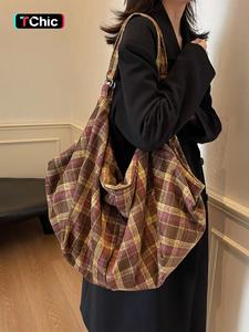 Women's Fashionable Plaid Pattern Tote Bag, Casual Large Capacity Shoulder Bag for Work & Daily Used, Trendy All-match Fashionable Patterned Bag for Commuters and Students