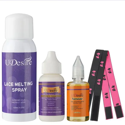 UDesire Hair Glue, 1.3 oz, Waterproof Hold, All-Season Use, 60s Dry-Fast, High Adhesion in Humid Conditions, Extreme Hold, Invisible Bonding for Wigs & Hair Systems, Includes 2 Elastic Wig Bands, Lace Melting Spray & Lace Glue Remover