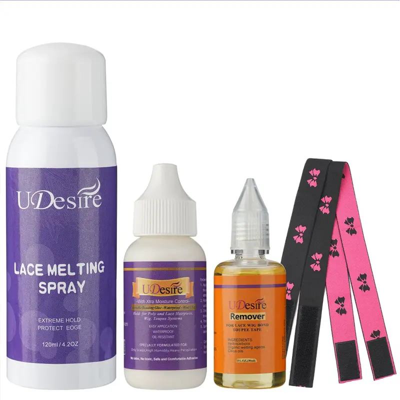 UDesire Hair Glue, 1.3 oz, Waterproof Hold, All-Season Use, 60s Dry-Fast, High Adhesion in Humid Conditions, Extreme Hold, Invisible Bonding for Wigs & Hair Systems, Includes 2 Elastic Wig Bands, Lace Melting Spray & Lace Glue Remover
