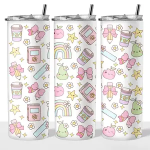Pastel Teacher 20oz Steel Insulated Tumbler with Clear Lid and Reusable Straw - Flasks, Drinkware