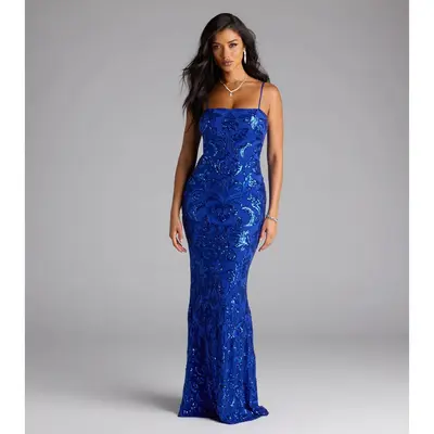 green emerald velvet dress Windsor Bethanie Formal Sequin V-Neck Mermaid Dress in Light Blue | Size: S