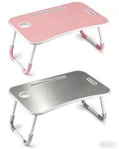Foldable Laptop Table, Portable Lap Desk Bed Table Tray, Laptop Stand with Cup Holder & Tablet Slot & Lifting Handle for Working Writing Drawing & Eating
