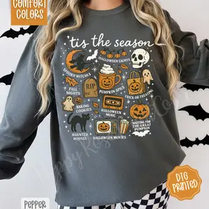 Tis The Season Comfort Colors Sweatshirt, Trendy Halloween Crewneck