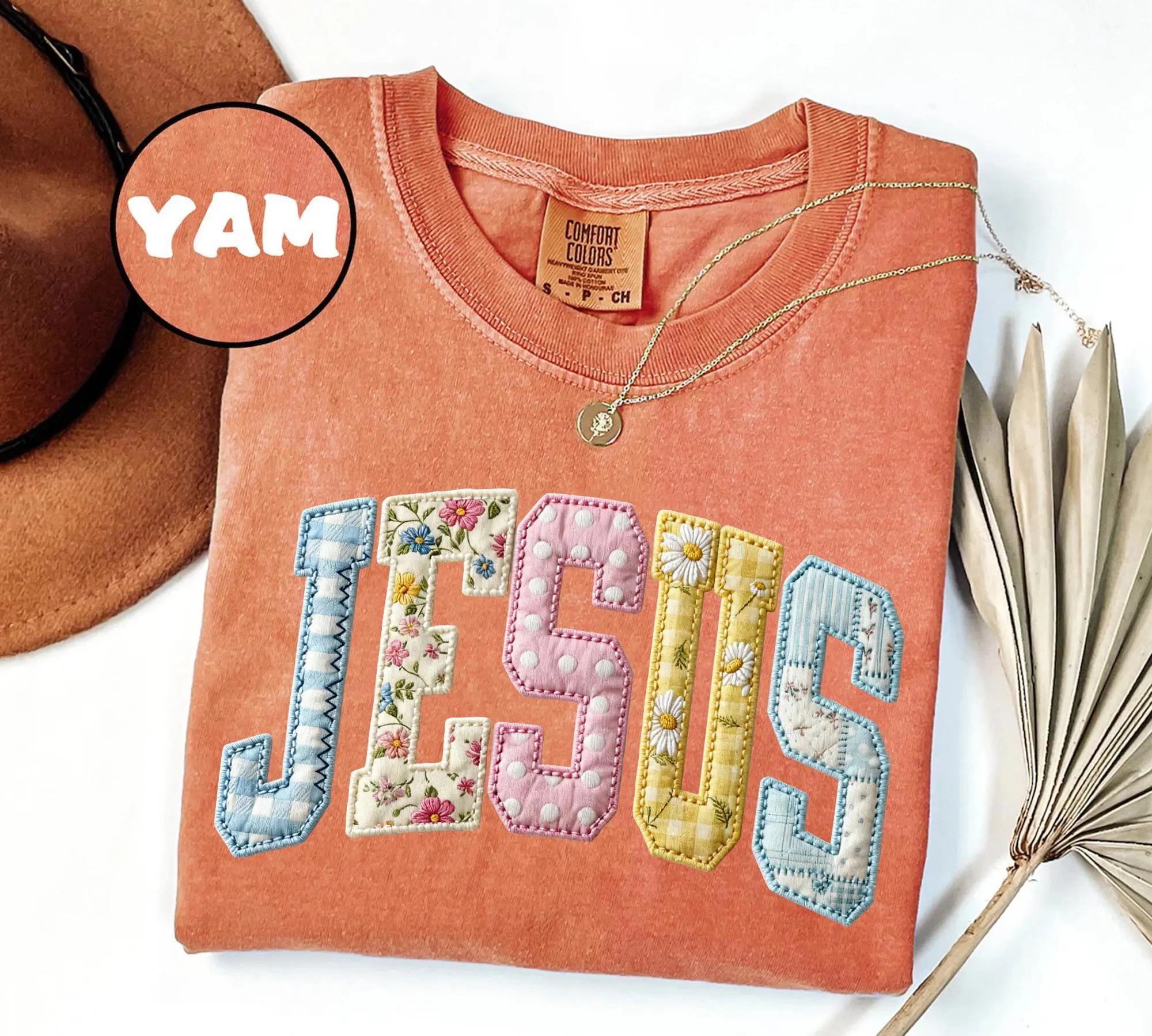Comfort Colors Jesus Shirt Christian Graphic Tee Faux Quilted Patch Jesus Shirt Trendy Faith Shirt Religious Gift for Women Floral Te