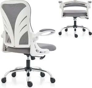 Ergonomic Office  Computer Desk Chair with Foldable Backrest Mesh Lumbar Support and Tilt Function Big and Tall Office Chair, White