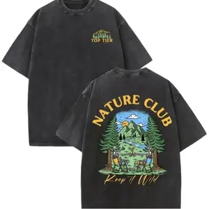 Vintage Buddyk Pattern T-shirt - 100% cotton with double-sided mountain and nature print, round-neck streetwear, suitable for outdoor adventures| Good breathability, comfortable for all seasons, suitable for hiking, camping, and everyday wear