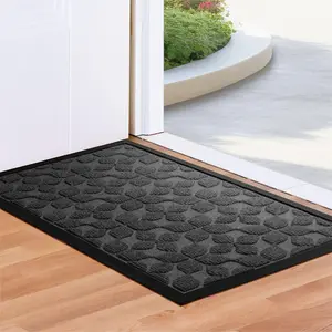 G128 Home Entrance Grey Geometric Floral Pattern Door Mat | 17x29.5 In | Thick Absorbent Natural Rubber Non Slip, Indoor/Outdoor, Easy Clean, Welcome Mats for Front Door/Patio/Garage