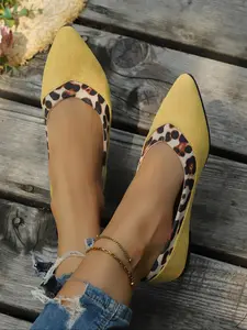 Women's Leopard Print Slip-On Flats, Pointed Toe Low Heel Shoes, Spring & Fall Fashion Sneakers, Comfortable Casual Footwear