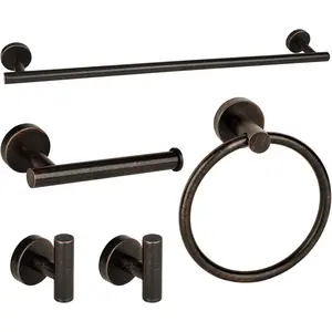 Bronze Bathroom Hardware Accessories Set 5 Piece, Towel Bar Set 24 Paper Ring Rack Bronze Bathroom Accessories Kit