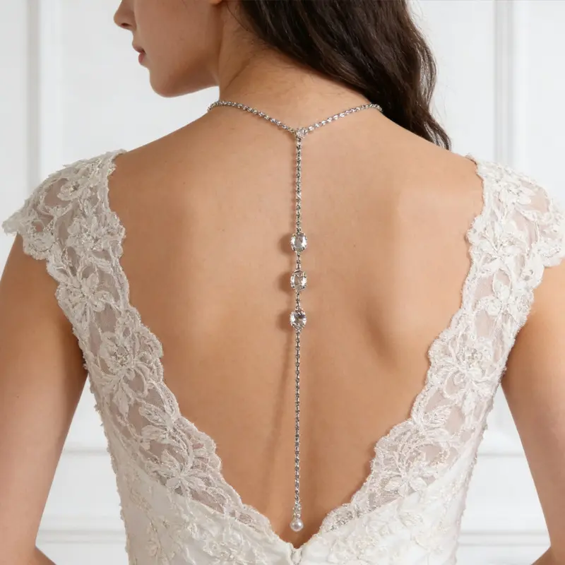 Sparkling Diamond Fashion Body Chain for Women, Light Luxury Personalized Water Drop Zircon Backless Dress Back Chain Accessory