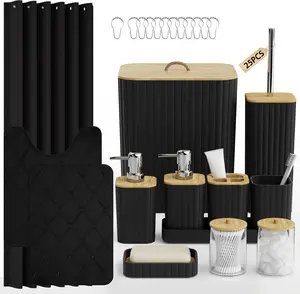 Accessory Set - 25PC Sets with Shower and Rugs, Black Set, Accessories Set, Shower Sets with Rugs, & Soap Dispenser