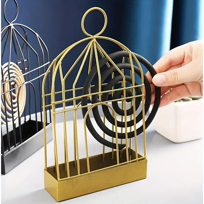 Birdcage mosquito coil holder, Nordic-style creative mosquito coil tray, indoor hanging incense burner tray, sandalwood ash collector.