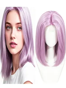 12-Inch Wigs for Women, Short Straight Lavender Wig, Light Bob Wig, Synthetic Heat-Resistant, Role Play Costume Party