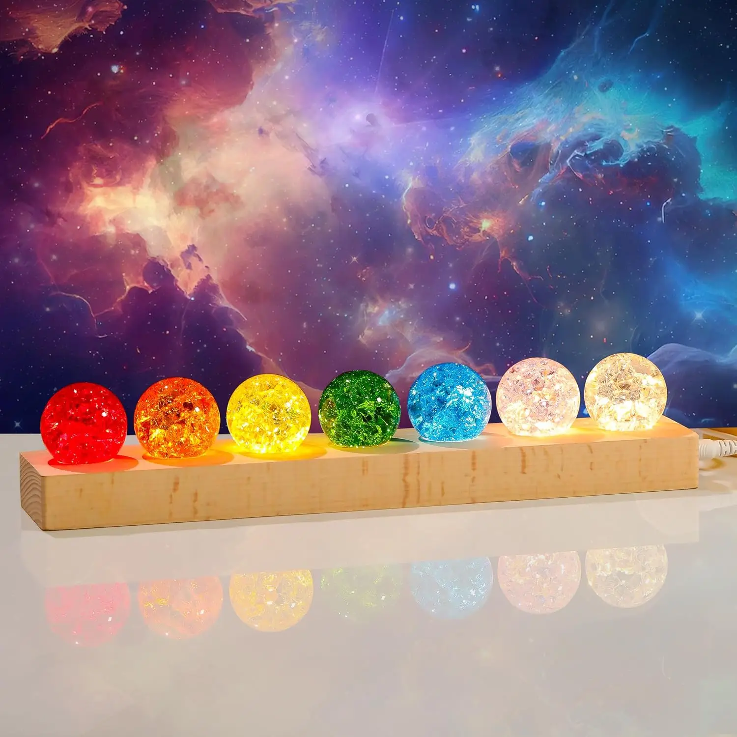 Crystal Crackle Sphere with Glowing Base - Rainbow Energy Home Decor, Zen Meditation Gift for Stress Relief & Spiritual Healing