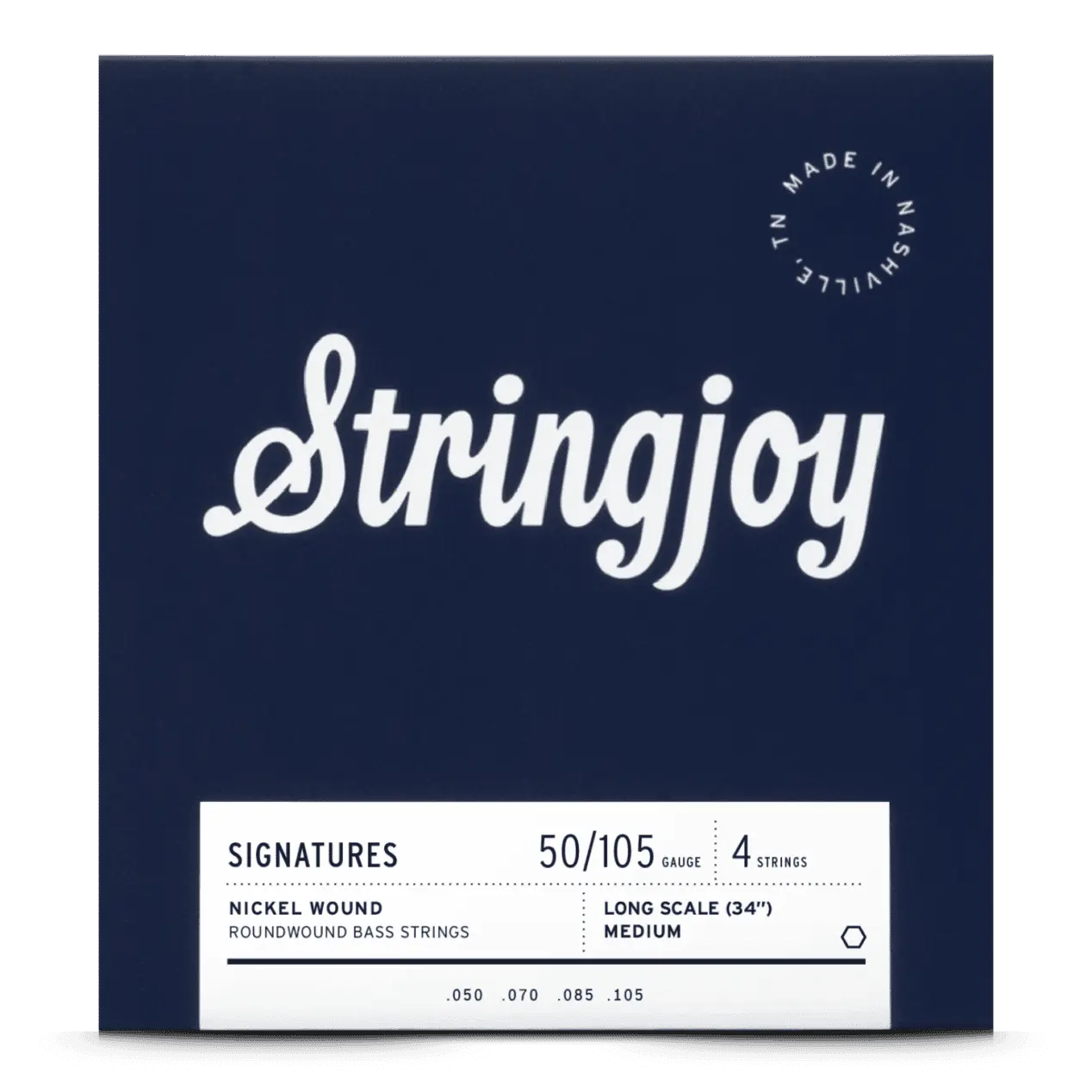 Stringjoy Nickel Wound Bass Guitar Strings Set - 4-String, Long Scale, Medium Gauge (50-105), Roundwound, Goldilocks for Bass Players, Roundwound Strings
