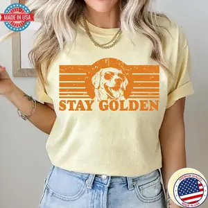 [Sale Up To 50%] Stay Golden Comfort Colors Shirt, Funny Golden Retriever Tshirt, Funny Dog Shirt, Graphic Retro Vintage T Shirt, Dog Lover Gift, Dog Tee, Graphic Streetwear T-shirt