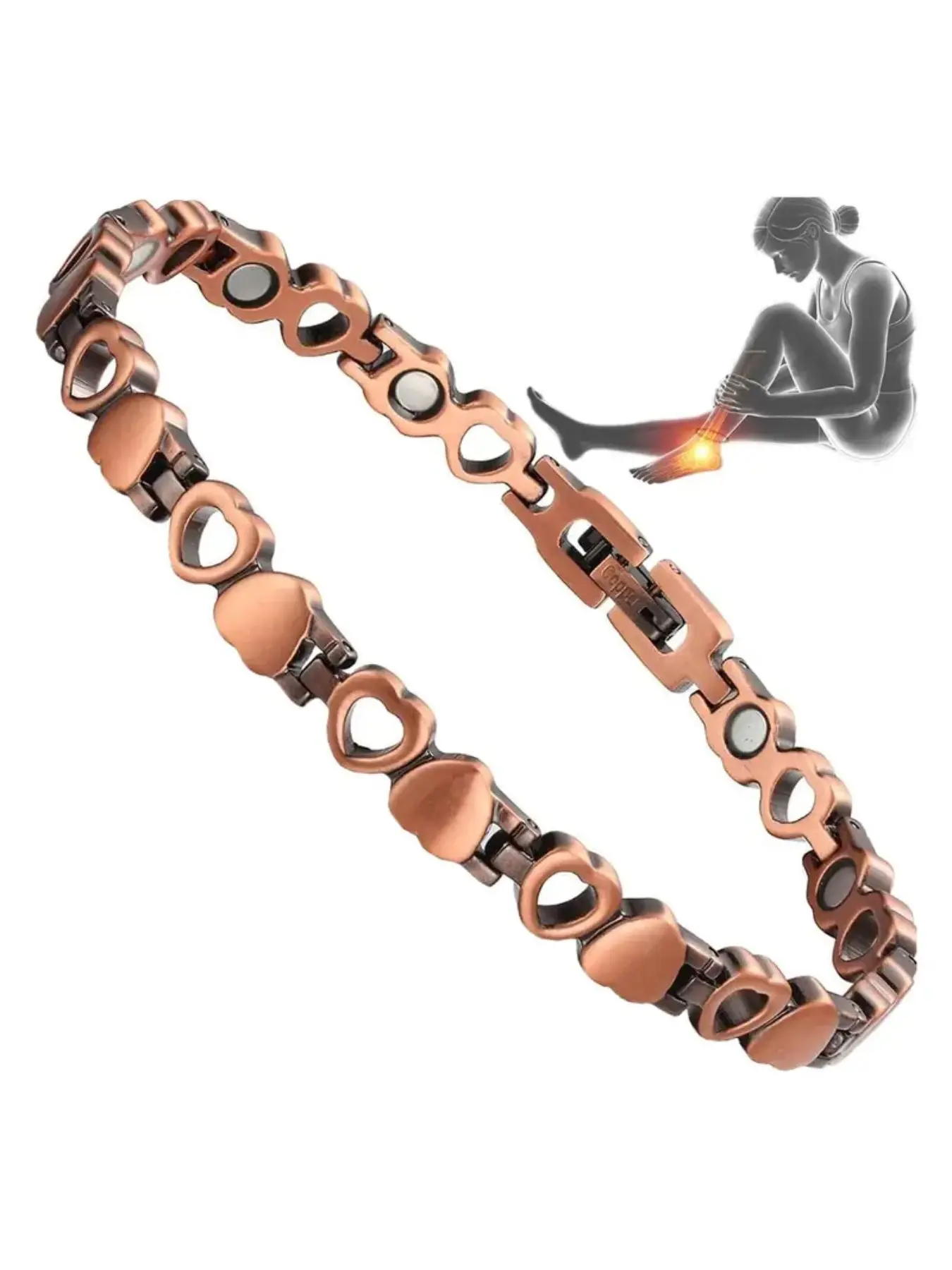 Women's Copper Ankle Chain for Arthritis Patients, 99.99% Pure Copper, Heart Pattern, Boho Style, Daily Wear, All Seasons