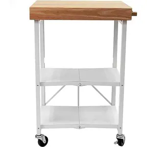 Origami Foldable Rolling 3-Tier Kitchen Island Cart with Wood Top Origami Foldable Rolling 3-Tier Kitchen Island Cart with Wood Top