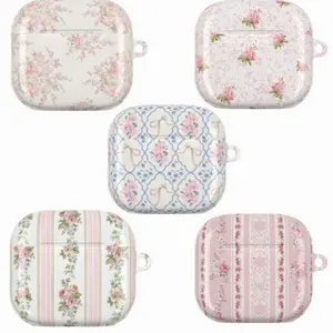 5 vers Love Shack Fancy Inspired Floral AirPods Case, Coquette Pink Bow Rose Cover for AirPods Gen 1-4 & Pro 1,2