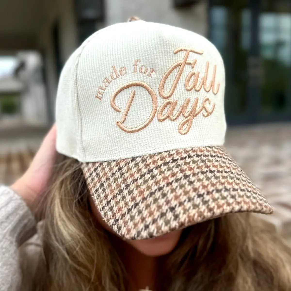 Corduroy Plaid Brim Hat, Adjustable Snapback, Casual Everyday Fall Accessory with Elasticity, Cotton