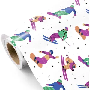 Skiing Wrapping Paper Roll - Mini Roll - 17 Inch x 16.5  - Winter  Skier Wrapping Paper for Teenagers, Birthday,  Party, Team Celebration