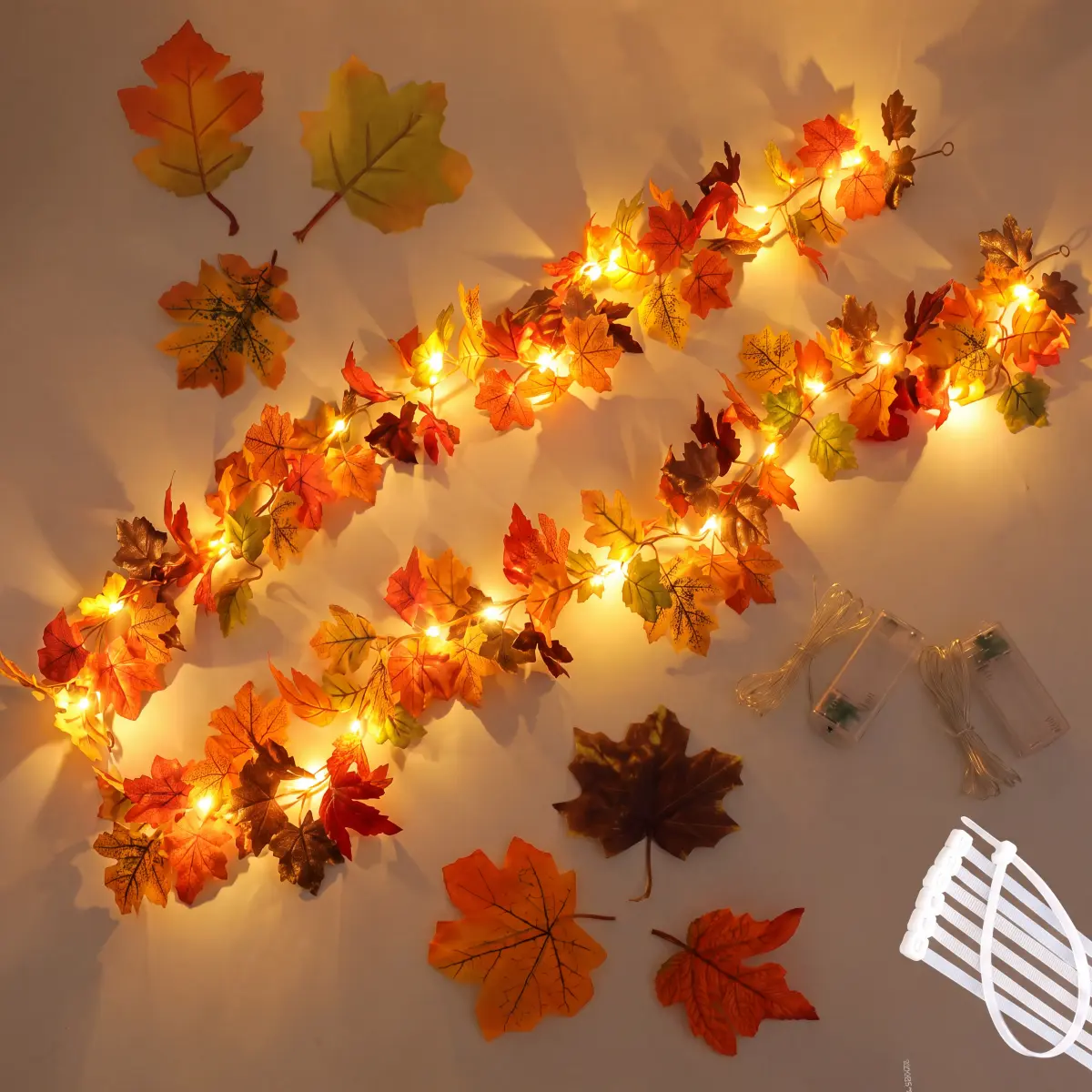 2 Pack Fall Decor Enlarged Maples Leaves Lights Total 11.8FT 40LED | Upgraded Material, Brighter & More Vivid Color, Fall Decorations for Home Battery Operated Autumn Garland Lights Waterproof Indoor Outdoor Halloween Thanksgiving Decorations