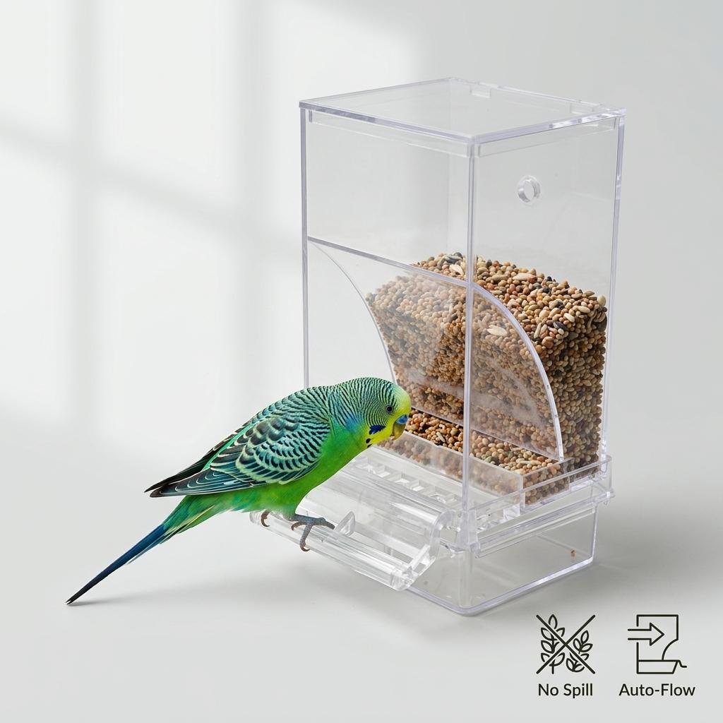 Auto Refill Bird Feeder Large Capacity Transparent Acrylic No Mess Seed Dispenser Easy Clean Pet Bird Feeder for Cage Auto Flow