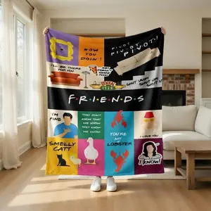 Friends TV Show Flannel Blanket "You're My Lobster" Smelly Cat Pivot Quotes Print Central Perk Funny 90s Sitcom Aesthetic Soft Warm Fuzzy Throw, Perfect for Sofa, Bedroom, Dorm, Gift for Best Friend