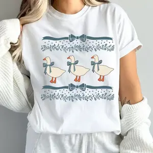 Comfort Colors 1980s Blue Ribbon Goose With Hearts Ugly Shirt, Vintage Original Shirt Bows and Adorable Doodle Hearts Animal Lover Shirt, Duck Shirt - TrendWear USA