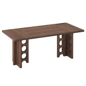 63 inch Dining Table for 4 People with Built-In Charging Hub Brown