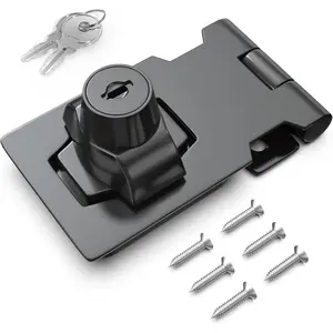 2.5 Inch Keyed Hasp Lock for Cabinets & Small Doors, Twist Knob Design, Heavy Duty Zinc Alloy with Chrome-Plated Iron, Includes Keys & Screws, Black