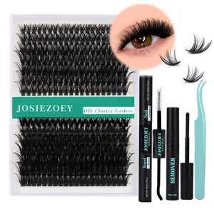 JOSIEZOEY D Curl Lash Clusters Kit 60D+80D Thick Lash Extension Kit With 10-18MM Volume Individual Lashes Cluster Lash Bond and Seal Remover Tweezers for Eyelash Extension at Home(KIT-Soft-280Pcs) Makeup Water Proof Lightweight Salon Cosmetic