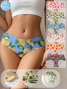 Women's Seamless Triangle Panties, Fruit Print Low Waist Comfort Underwear, Slim-Fitting Briefs, All Seasons, Sexy Style