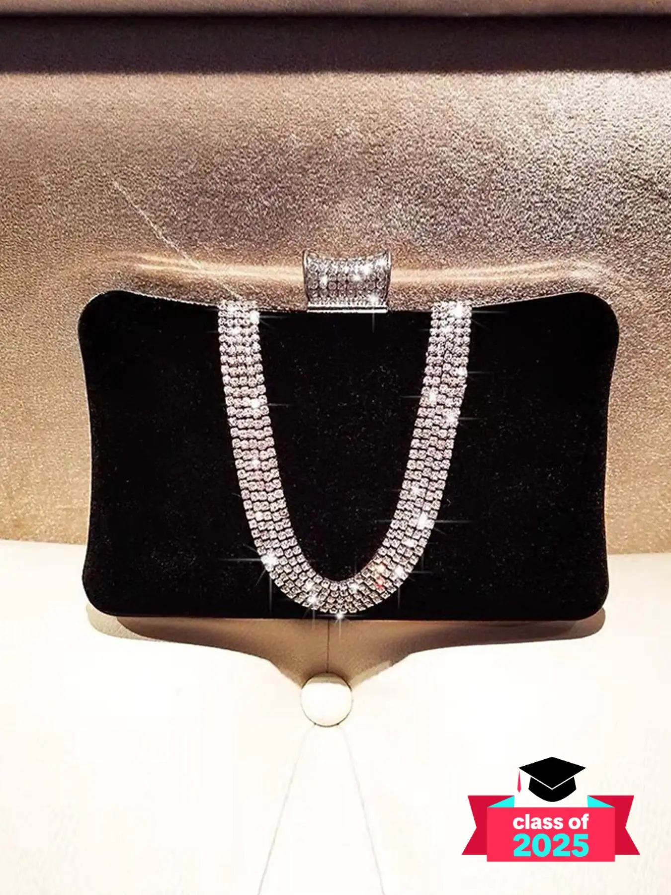 Elegant Solid Color Rhinestone Decor Glittery Flap Clutch with Chain Strap, Women's Evening Bag for Party Wedding, All-match Commuter Bag