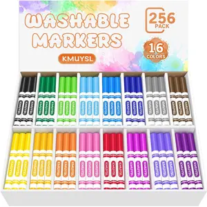 Washable Markers Bulk, Assorted Colors - Broad Line Conical Tip Coloring Markers for Kids, School Art Supplies & Back to School Supplies, Teacher Classroom Must Haves (16 Colors, 256 Pcs)