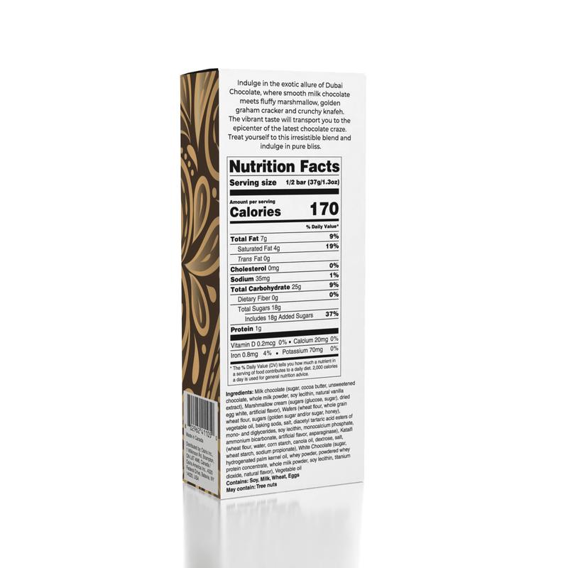 S'mores Dubai Chocolate Bar Oasis Treasures 2.6 oz Milk & White Chocolate with Marshmallow Graham Cracker & Knafeh Dessert Snack Bonbon Crunchy