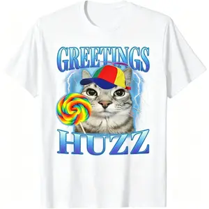 Lollipop Cat Meme Greetings Huzz Funny Silly Cats Brainrot T-Shirt for Men Women