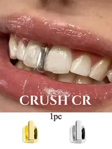 CRUSH CR 1pc Minimalist Girly Y2K Vertical Bar Single Tooth Cap Grillz for Women Teens, 14K Gold Plated Dainty Slim Bar Design, Hypoallergenic Easy to Wear Remove Grillz, Ideal for Festival Fits, Rave Outfits, Baddie Aesthetic TikTok OOTD Shoots