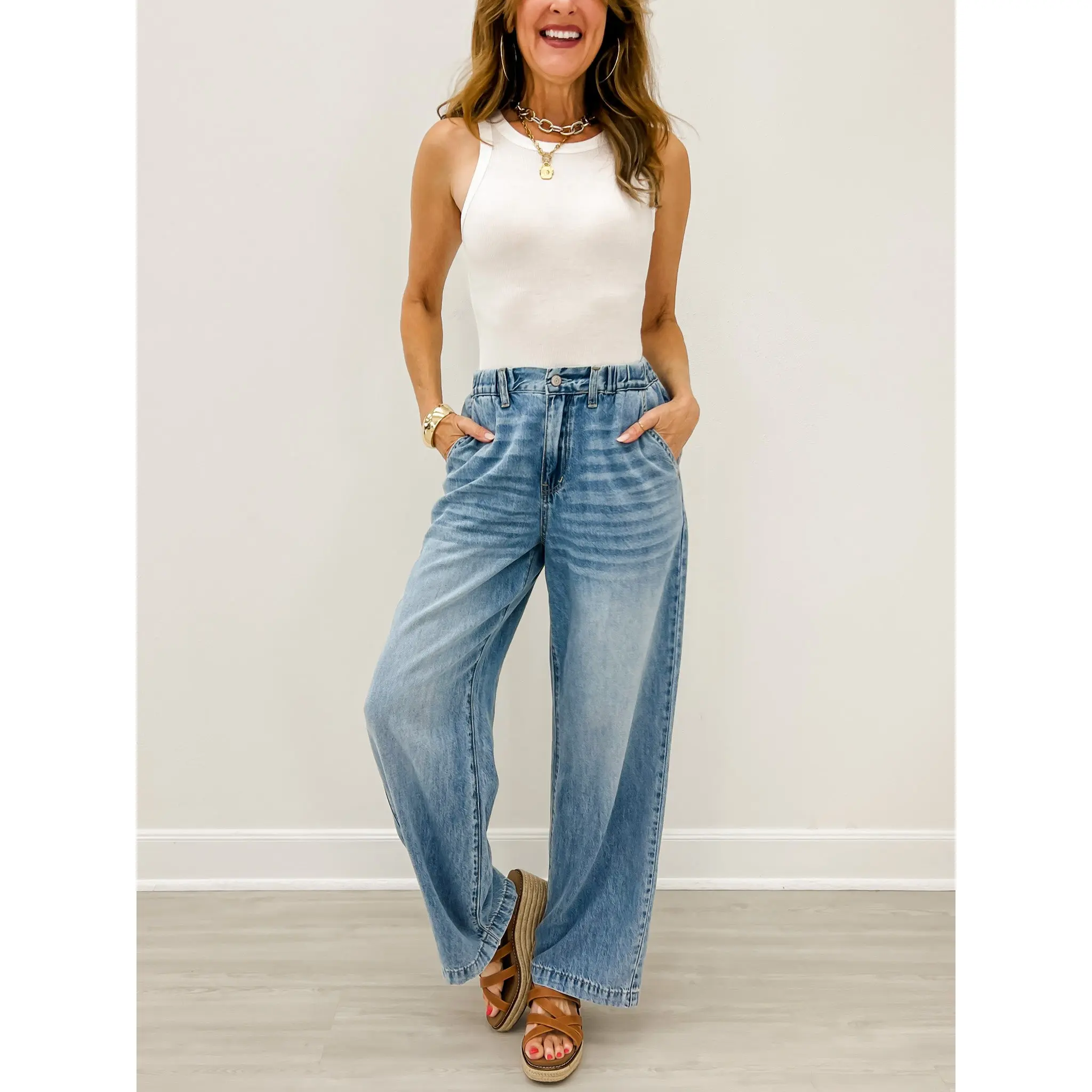 Judy Blue BIRDIE Hi-Rise Featherweight Baggy Elasticated Waistband Jeans