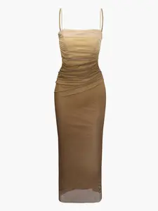 Mesh Ruched Cami Maxi Dress