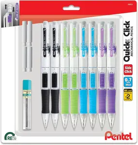 Pentel Quick Click Mechanical Pencil, 0.7mm, Plus Lead and Eraser, 8-pk