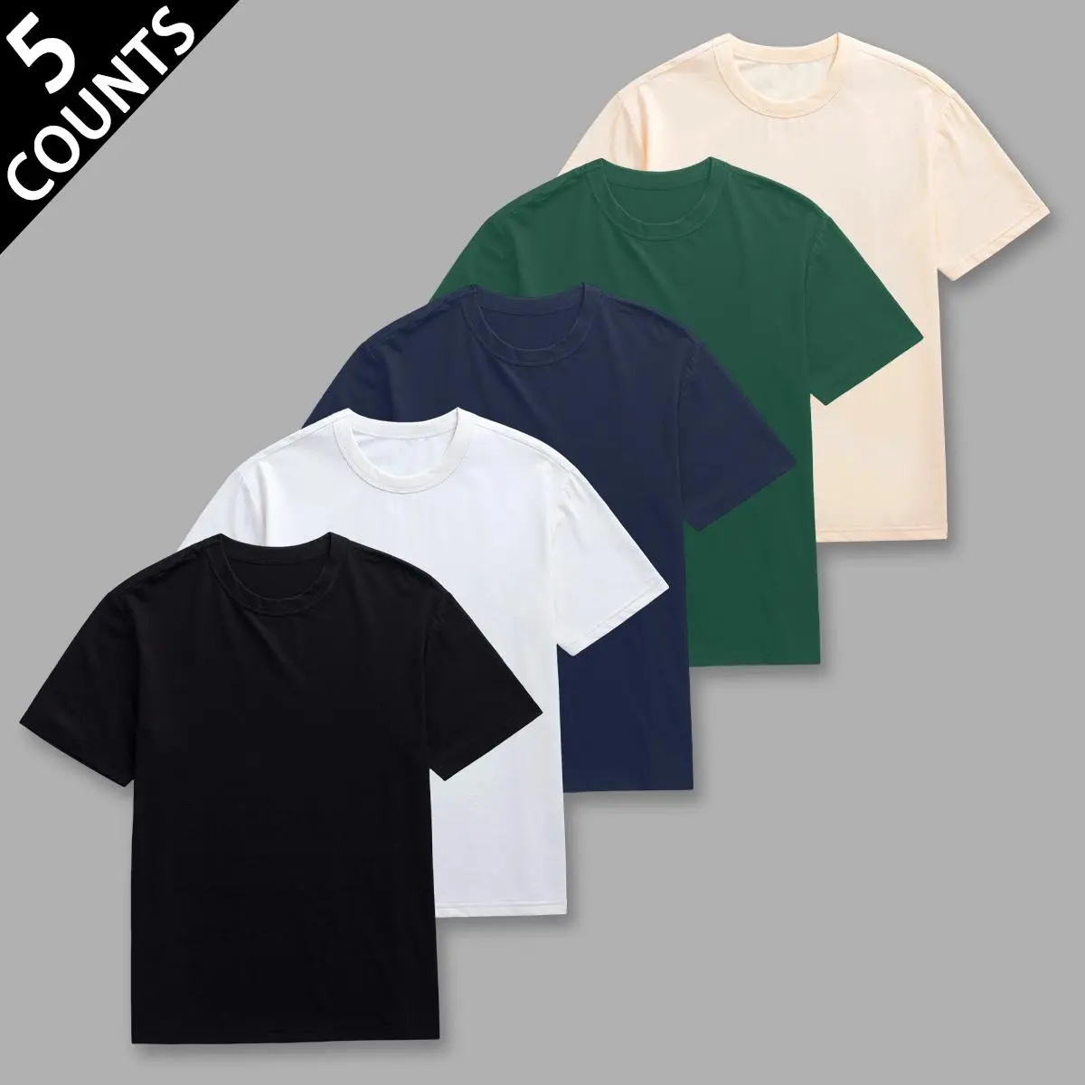 Men's 5 Pack Premium T-Shirts, Oversized Solid Color Crewneck, Short Sleeve Casual Streetwear Elevated Basics, Tops, Shortsleeve, Casual Menswear, Fashion Apparel, Minimalist Chic, Solid Colors, T-Shirt Pack, Plain, Round Neck, Mens Clothing, Polyester, S