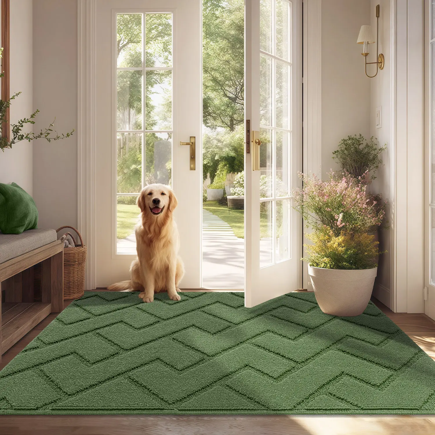 Hicorfe Indoor Non-Slip Door Mat - Rubber-Backed, Absorbent, Dirt-Resistant, Washable, Low-Profile for Entryway Front & Rear Doors vintage boho Patio Rug aesthetic room decor easy care large area mat