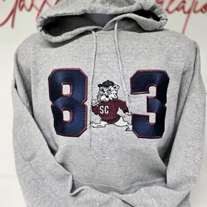 Embroidered 803 Sweatshirt feat SC State Bulldog Grey Hoodie with Large Numbers and Mascot Design