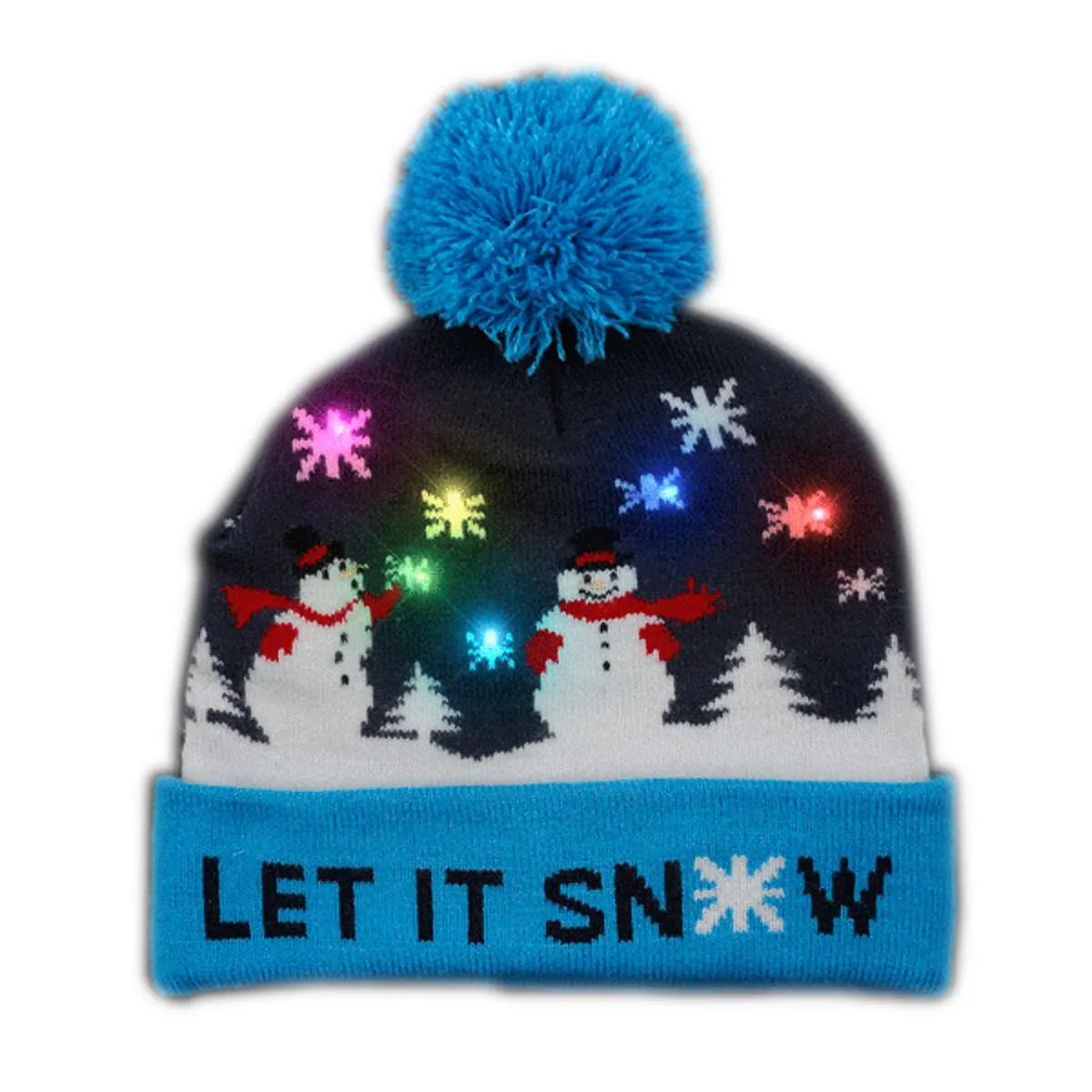 Blinkee A1440 Blinkable LED Party Beanie Hat - Multi-Color Snowflake Design, Keep Warm Accessories for Snowy Winter Christmas Festive Supplies