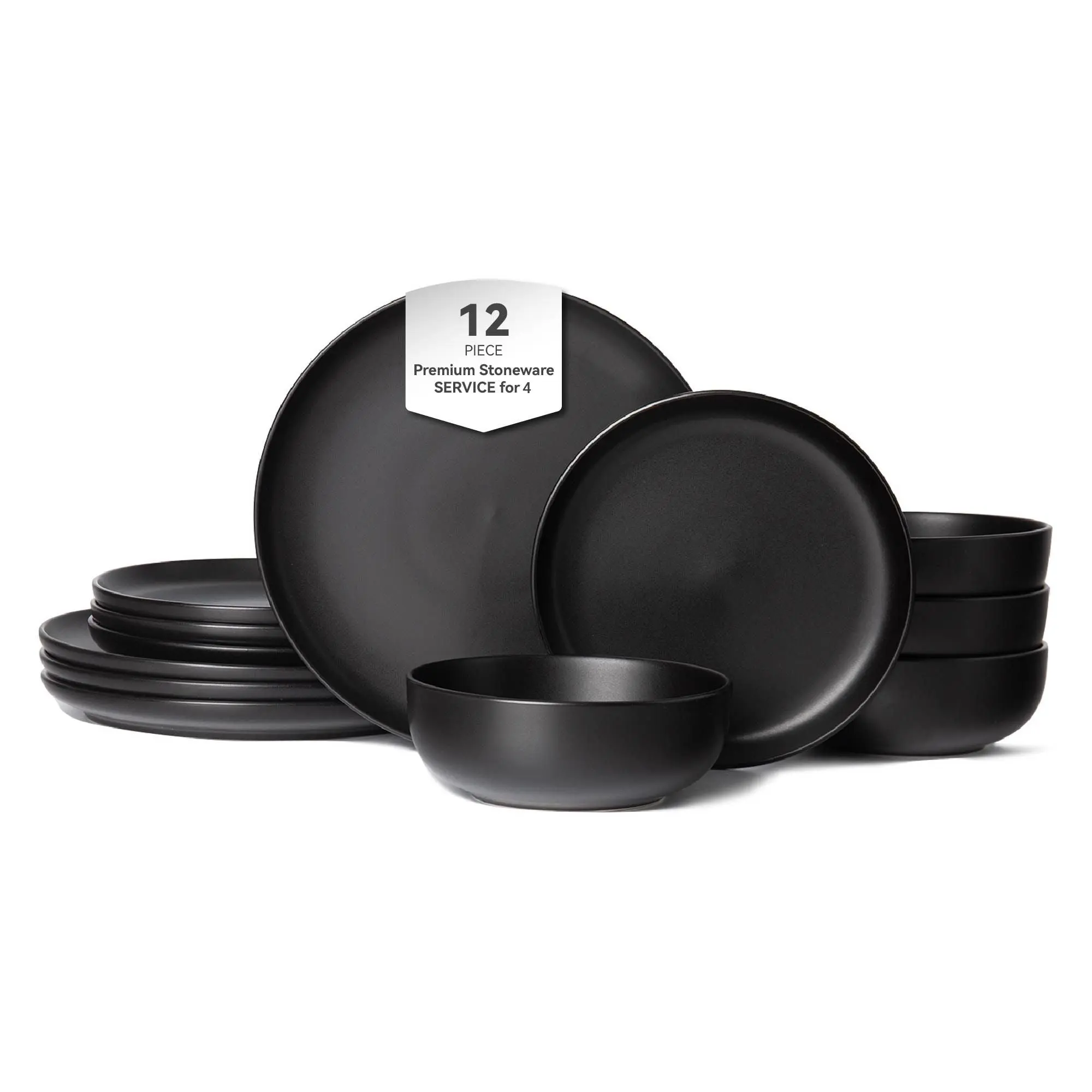 12-Piece Stoneware Dinner Plates Bowls Sets | Microwave & Dishwasher Safe | Non-Toxic Dinner Plates Bowls Set